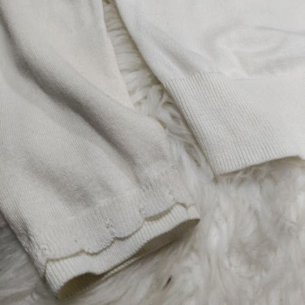 August Silk Heritage Womens Med Scallop Knit Button Front Cardigan Sweater White - Picture 6 of 8